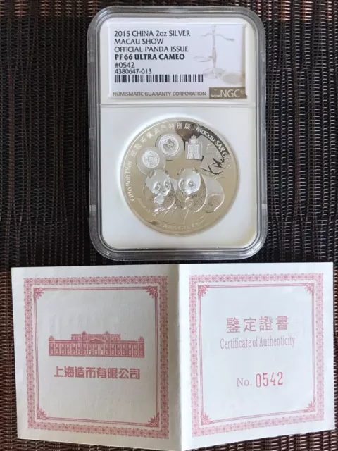 2015 China 2 oz Panda MACAU SHOW Silver NGC PF66 Ultra Cameo. 3