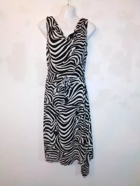 Wallis Black & Cream Animal Print Sleeveless Scoop Neck Asymmetric Dress Size 10