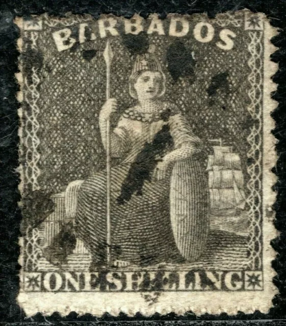 BARBADOS QV 1s Stamp BRITANNIA Used {samwells-covers} BBLUE111