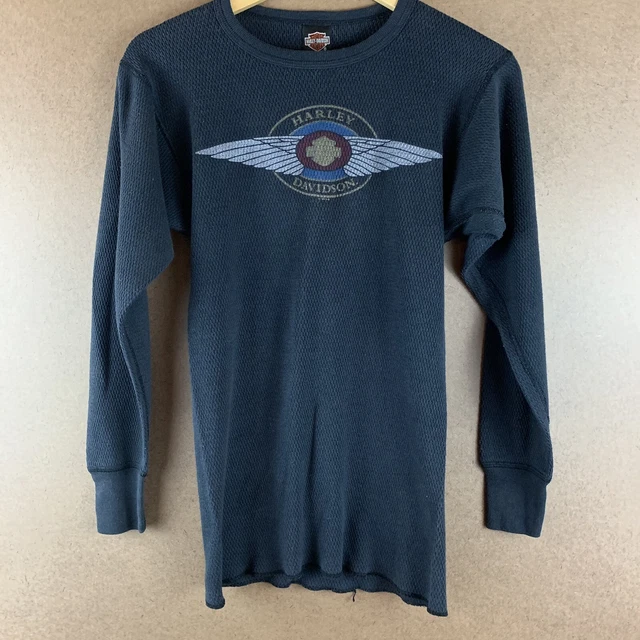VTG 1995 Harley Davidson Waffle Thermal Shirt Frederick MD Black Small USA