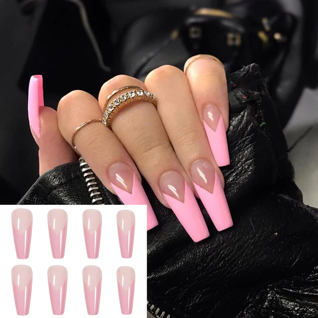 Pointe des ongles Faux ongles de cercueil Rose français Portable Faux ongles