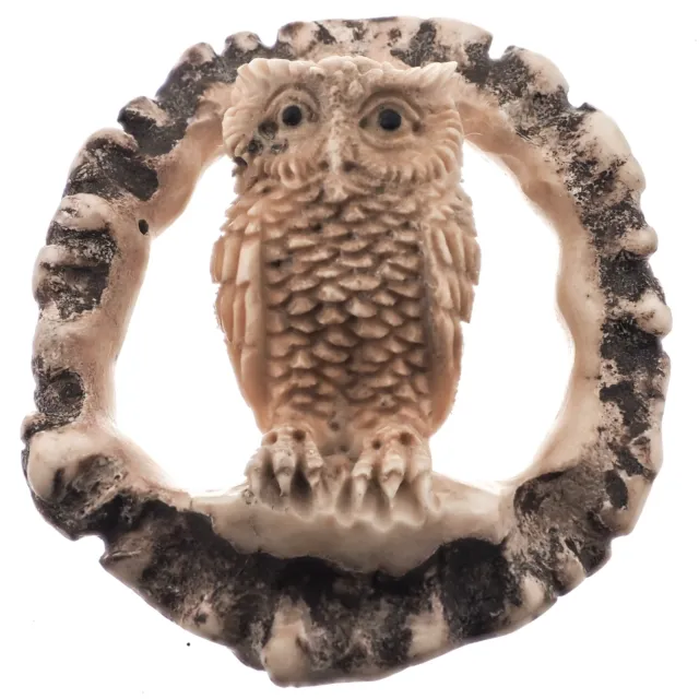 Hand Carving Owl Real Deer Burr Antler Bead Cab Cabochon, 2"