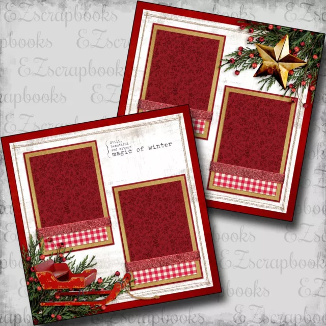 Red Sleigh - 2 Premade Scrapbook Pages - EZ Layout 5796