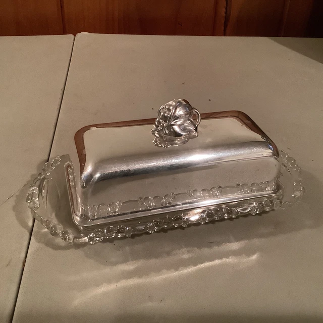 Vintage Butter Dish W/ Silverplate Cover & Glass Plate