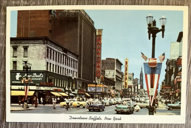 View of Main Street in Downtown Buffalo, New York Vintage Chrome Postcard