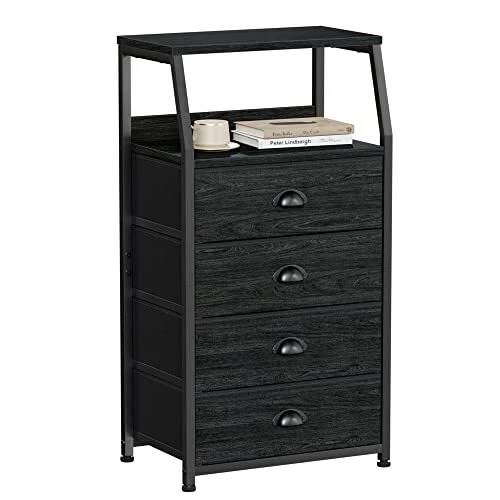 Tall 4 Drawers Dresser, Vertical Storage Tower Black Dresser for Bedroom,