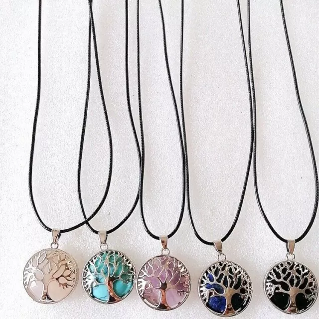 10pcs wholesale tree of life pendant necklace natural gemstone jewelry healing