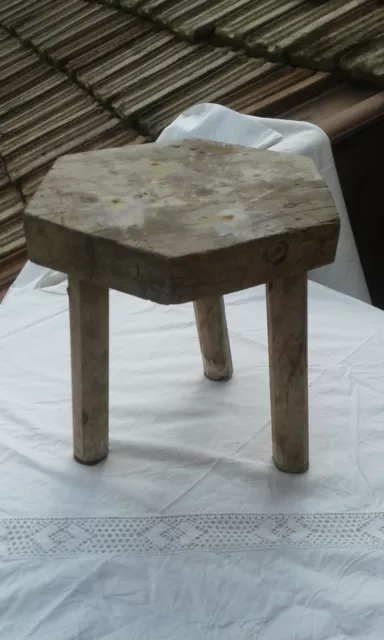 Rare Antique Primitive Old Wooden Wood Handmade Stool Chair Tripod