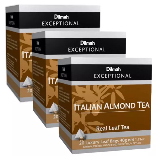 3 x Dilmah Exceptional Italian Almond Ceylon Tea Luxury Leaf Bags 40g | NEW AU 2