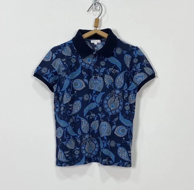 Polo top blu Gucci taglia 8 paisley stampa over stampa manica corta lusso