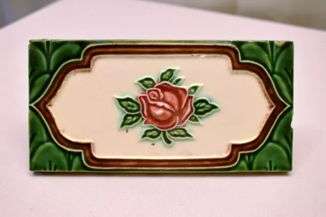 Antique Border Tile Art Nouveau Majolica Japan Rose Ceramic Porcelain Green "04