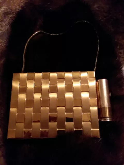 RARE VINTAGE 1940's WOVEN METAL COMPACT/EVENING BAG/PURSE