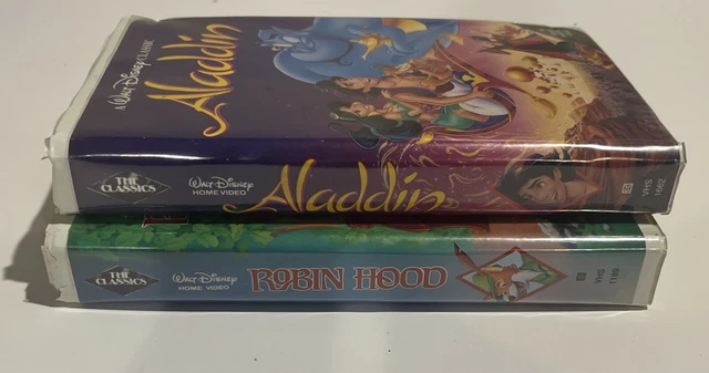 SEALED WALT DISNEY Aladdin And Robin Hood VHS Black Diamond 18 26 sealed-walt-disney-aladdin-and-robin-hood-vhs-black-diamond-18-26