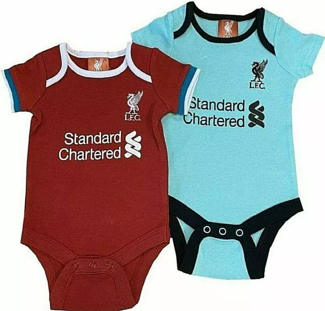 LIVERPOOL FC BABIES FOOTBALL KIT BODY PRAM SUIT BABY GROW VEST x 2 LFC