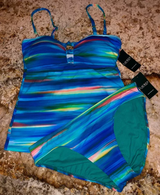 RALPH LAUREN Ombre Ikat BLUE Turquoise Bandini Tankini Swim Suit NEW Womens 6 14