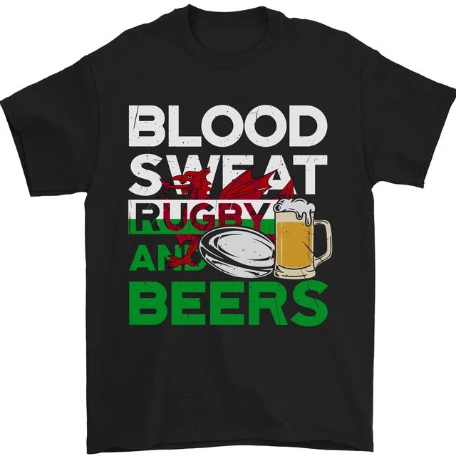 Blood Sweat Rugby and Beers Wales Funny Mens T-Shirt 100% Cotton