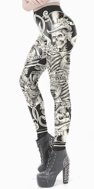 Women Girls Leggings Sports Yoga Pants Digital 3D Printed Skulls