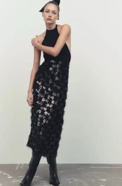 ZARA SIZE S (8-10) The Nicole Cotton Navy Off White Halter Neck Midi Dress  New 31.89 - PicClick UK