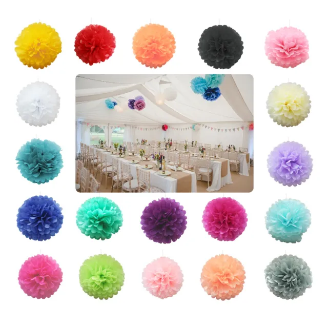 5 Hanging Tissue Paper Pom Poms Pompoms Balls Party Decor Venue Decorations UK