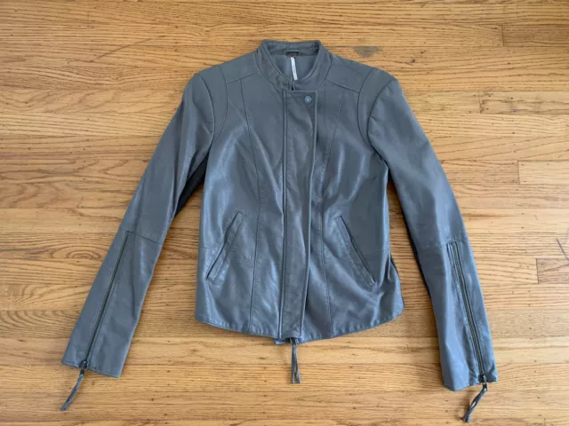 FREE PEOPLE Womens sz 8 gray faux leather wool blend Bike zip Moto Jacket