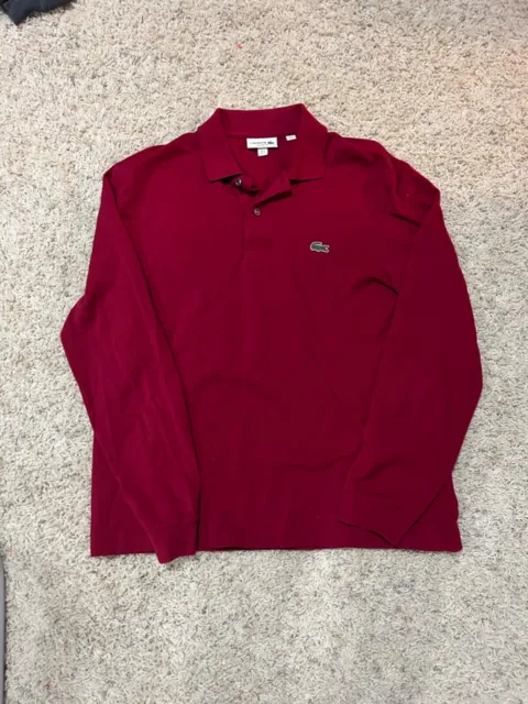 Lacoste Shirt Mens Medium FR 4 Red Pique Polo Long Sleeve Classic Fit Casual