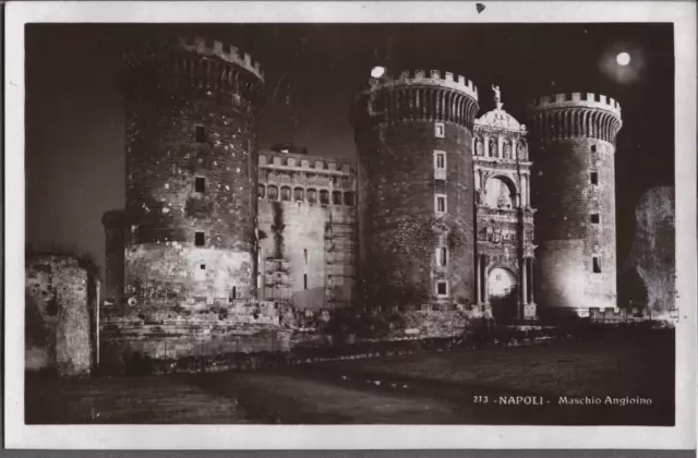 Old Rppc 1935-38 Architecture Nuovo Castle Naples Napoli Italy Photo Postcard