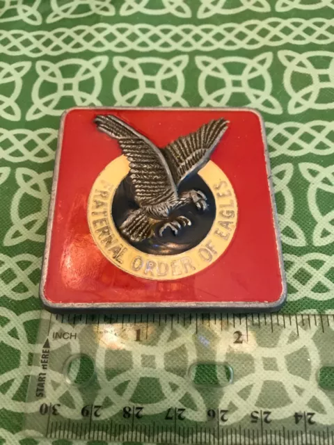 Vintage Fraternal Order Of Eagles Logo Enamel Red Belt Buckle FREE SHIPPING