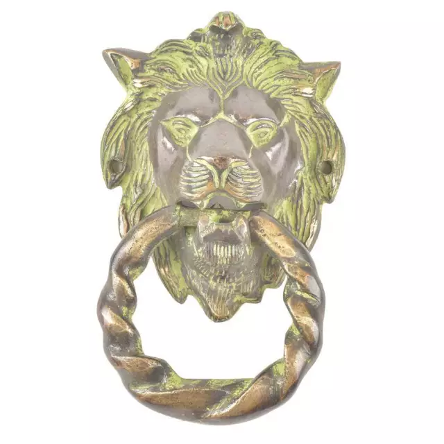 Main Crafted Lion Tête Laiton Peint Patine Serviette Anneau Porte Heurtoir