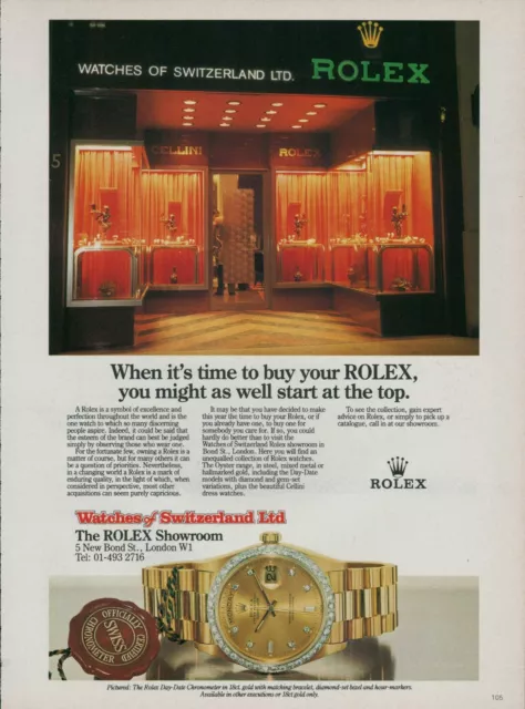 ROLEX Watch Magazine Print Ad jewelry accessory Day-Date Chronomet1980's1pg 1985