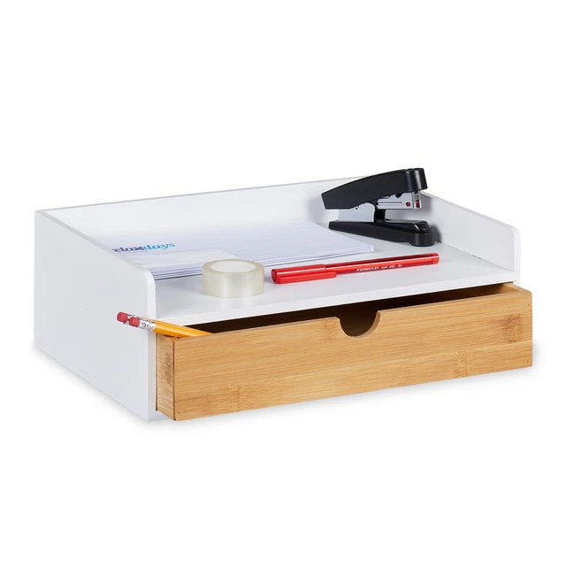 Qussse Organiseur De Bureau En Bambou 3 Tiroirs - Mini Commode Design Naturel