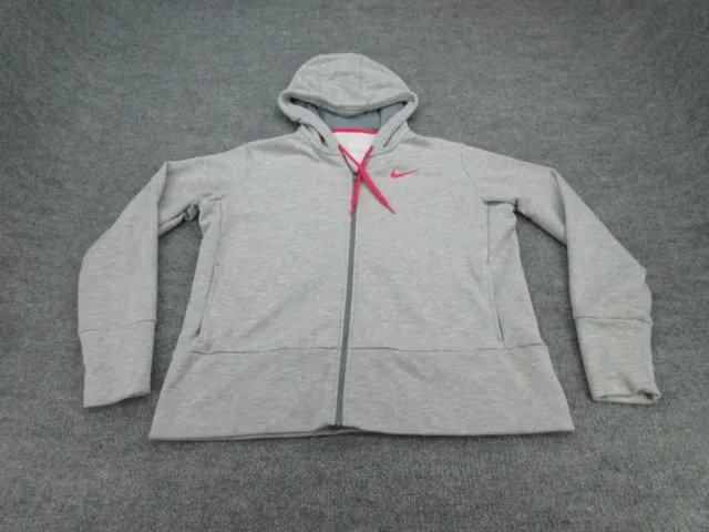 Nike Jacket Adult Large Gray Dri Fit Hooded Full Zip Logo Long Sleeve Womens L