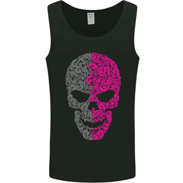 Pink and Grey Skull Pattern Gothic Biker Mens Vest Tank Top
