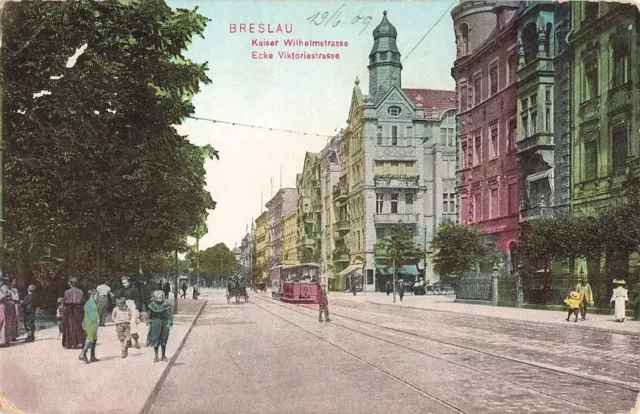 392018) AK Kaiser Wilhelmstrasse, Ecke Viktoriastrasse Breslau Schlesien 1909