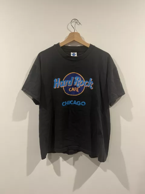 Vintage Hard Rock Cafe Chicago T Shirt Large Faded Black 90s Tee