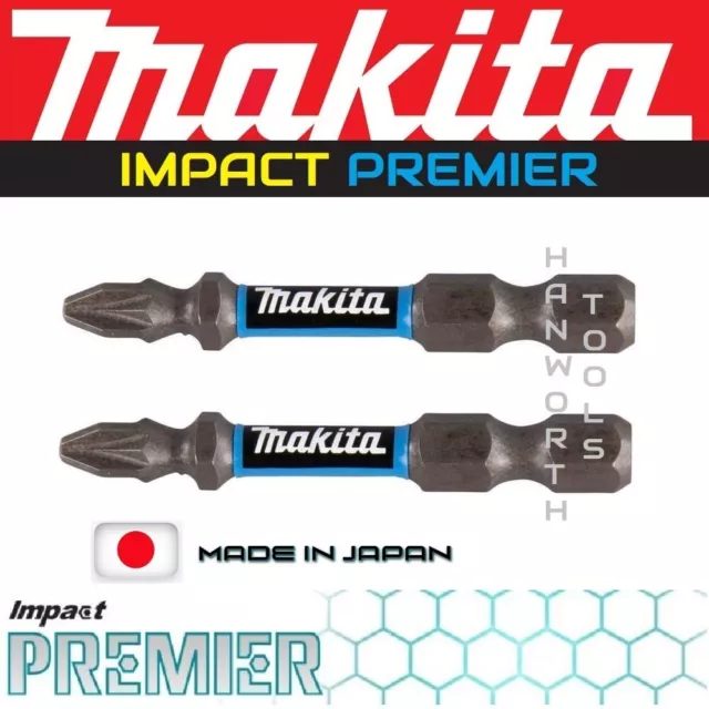 Makita Screwdriver Bits Impact Premier PZ2 50mm Pack of 2 Pozi Double Torsion