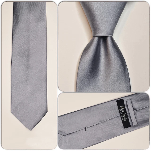 DAVID DONAHUE Mens 100% Silk Necktie USA Woven Luxury THICK Solid Silver Gray