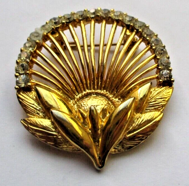Broche Vintage Couleur Or Feuille Ajourée - Bijou Fantaisie Rare, état Impeccable