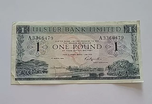 1976 Ulster Bank Limited Northern Ireland One Pound £1 Note Banknote A3366479