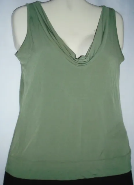 Tape Measure Womens Top Blouse Knit Sleeveless Drape Neck Size L Green