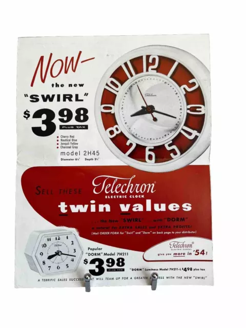 Vintage Telechron Electric Clock Red And White  Advertisement 1954