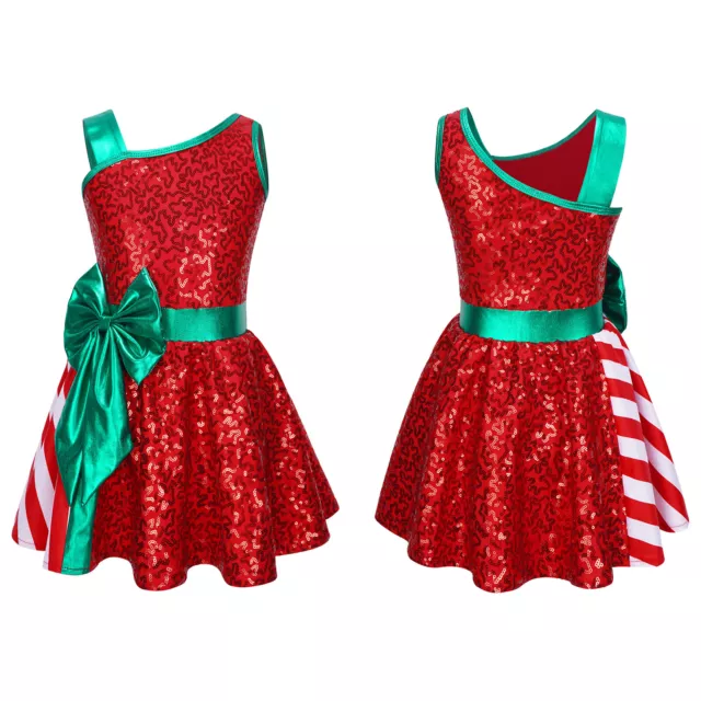 Kids Girls Christmas Dress Santa Claus Xmas Dance Leotard Bodysuit Red Costume