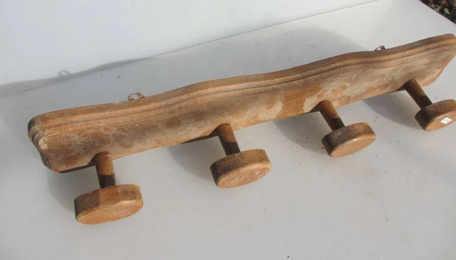 Vintage Wooden Coat Rack Hat Hangers Hooks Old Rustic French Retro Wood 14"W