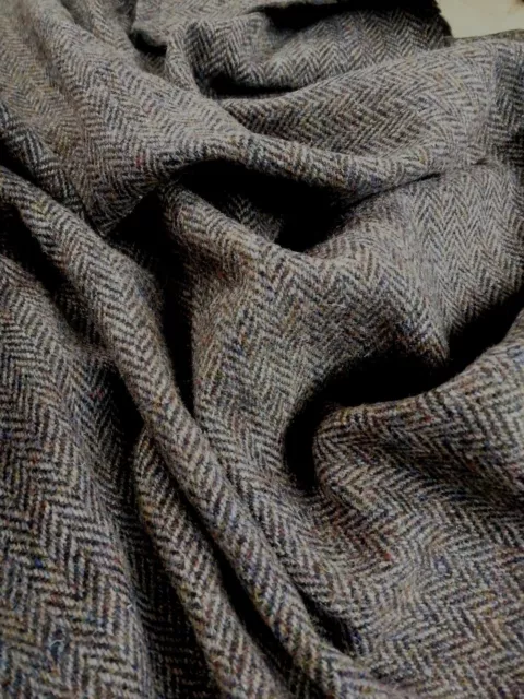 Harris Tweed Herringbone Mid Brown Fabric 2 Huge Pieces (Sizes See Description)