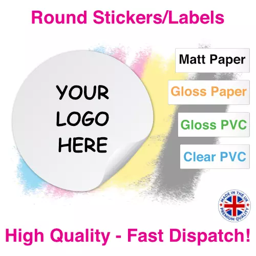 Custom Printed Round Stickers Paper Gloss PVC Clear Personalised Labels Logo