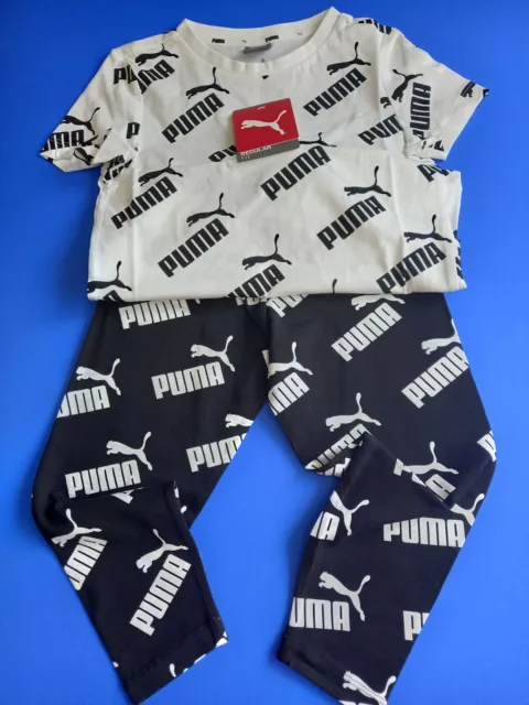 Bnwt Girls*Puma*Black And White Tshirt And Leggings Set,Free Postage, Uk Seller