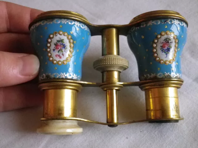 ANCIENNE PAIRE DE JUMELLE DE THEATRE LORGNON LORGNETTE EN EMAIL NAPOLEON 3 19ème