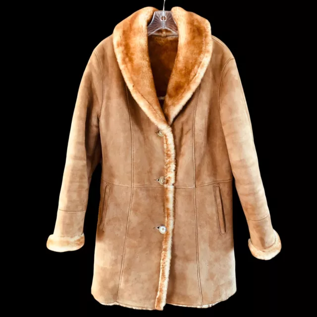 Women's PAT GARRETT Whiskey Shawn Spanish Merino Shearling Sheepskin Coat 10/12 Women's PAT GARRETT Whiskey Shawn Spanish Merino Shearling Sheepskin Coat 10/12