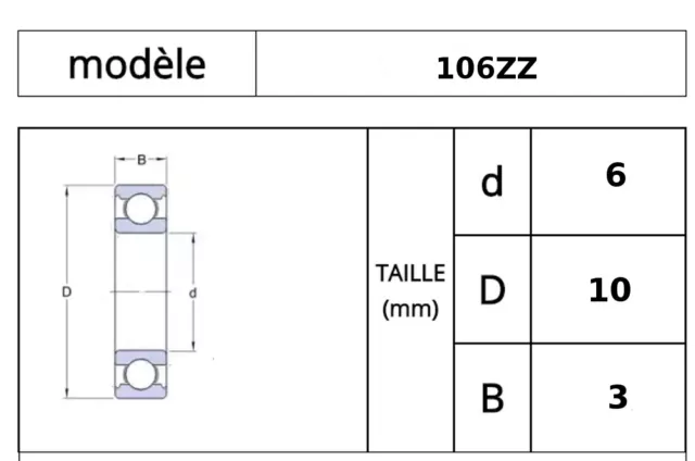 2 x roulement à billes MR106zz 6x10x3 mm Bearing ball 6 * 10 * 3 MM - 676zz 2