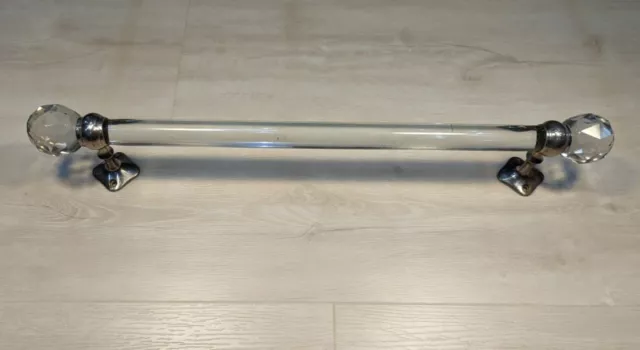 Antique Victorian San-O-La Nickel Plated Brass Towel Bar Cut Glass Finial Ends