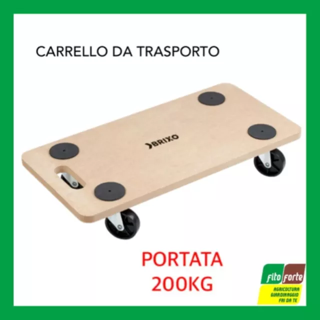 CARRELLO DA TRASPORTO PIANALE IN MDF 58x29CM PORTATA 200KG ANTISCIVOLO ROBUSTO
